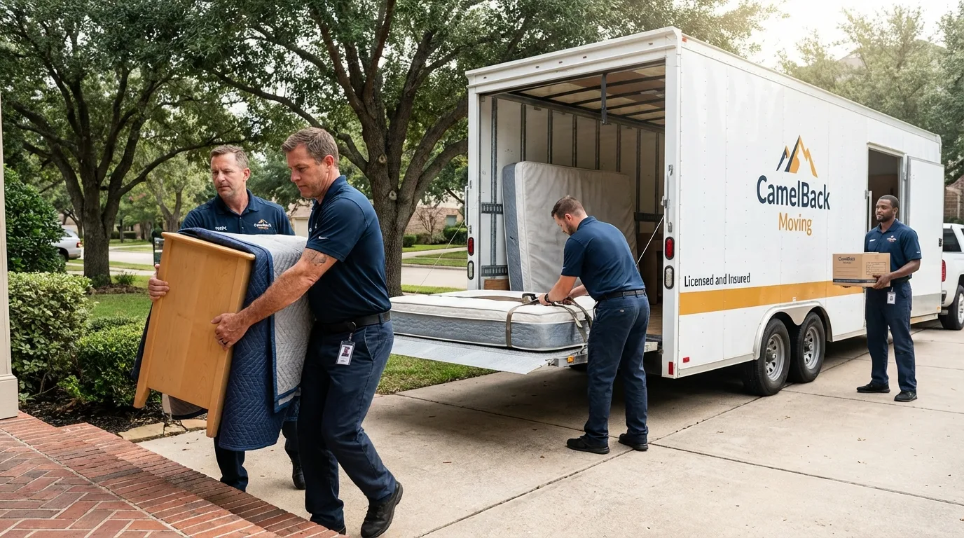 Crew loading residential truck for cross-state move from Deatsville, AL